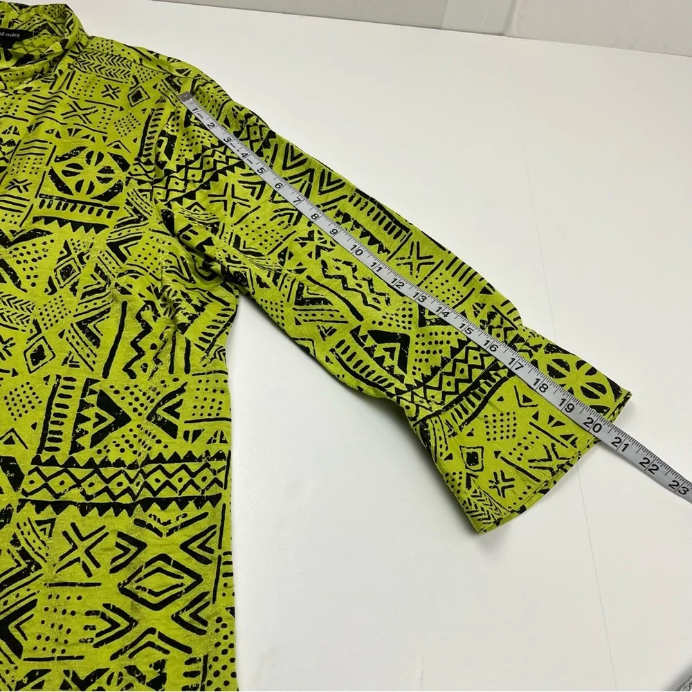 Ali Miles Geometric Green‎ Black Top Wire Collar Womens XL Button Front *FLAW